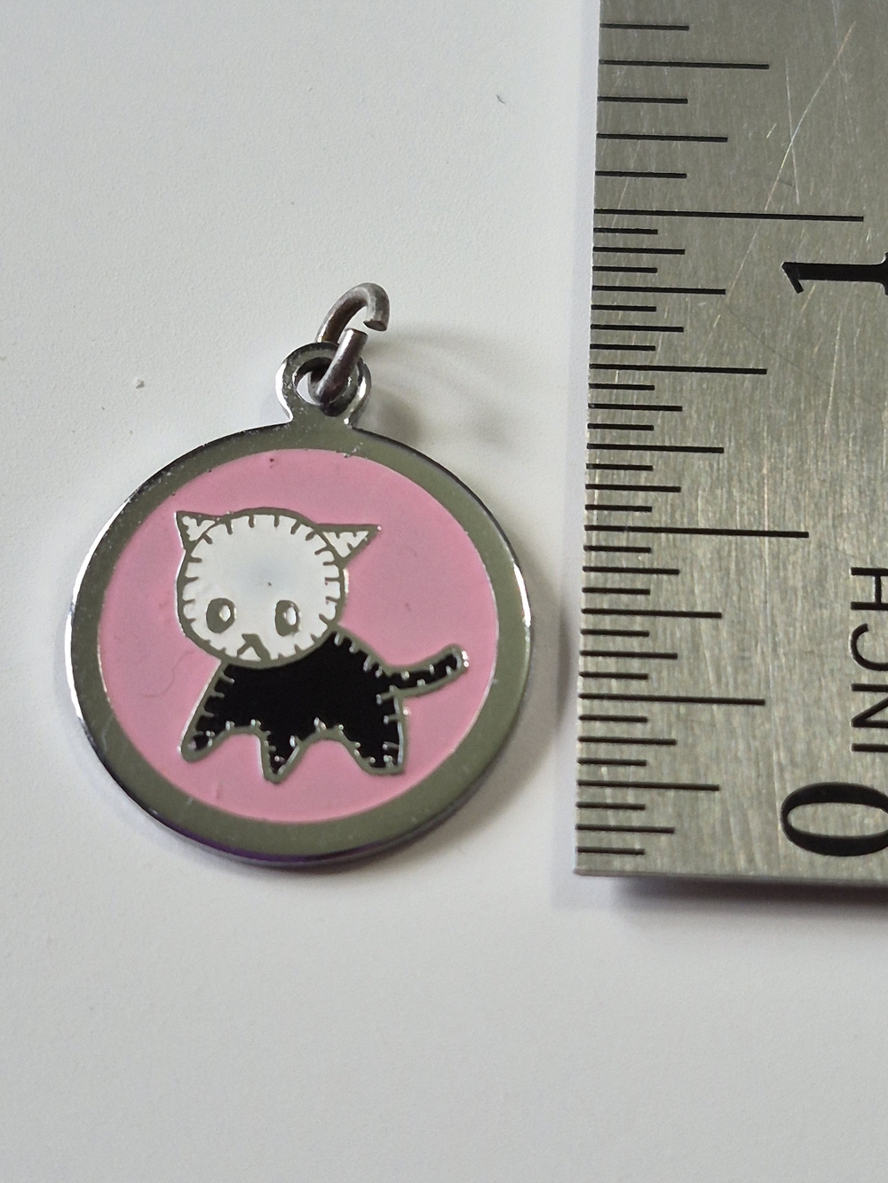 Vintage Pink Cat Enamel Charm Kitten Pendant